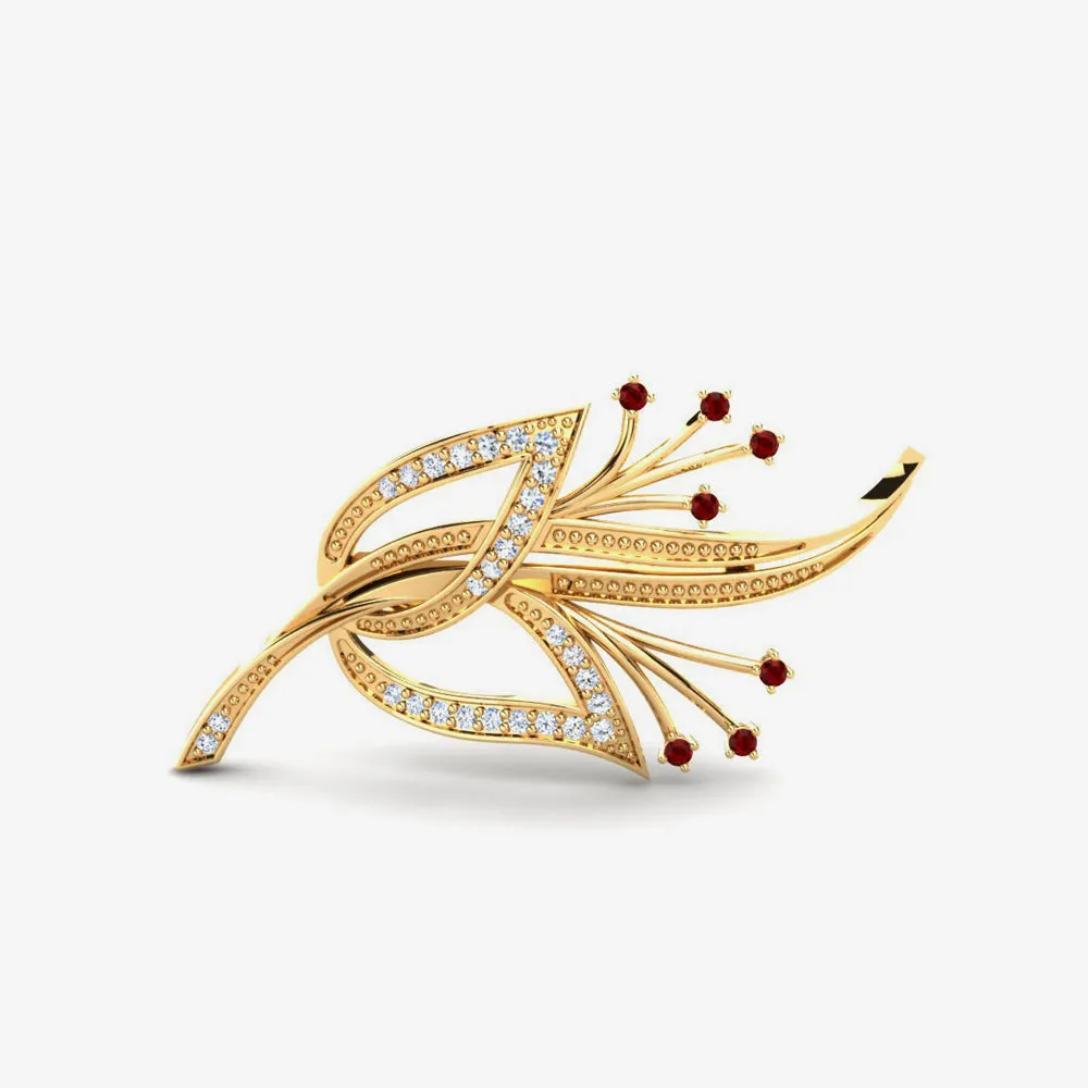 Leafy Brooch - Ruby & Diamonds