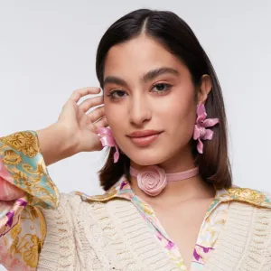 Lele Sadoughi Dusty Rose Silk Rosette Ribbon Choker