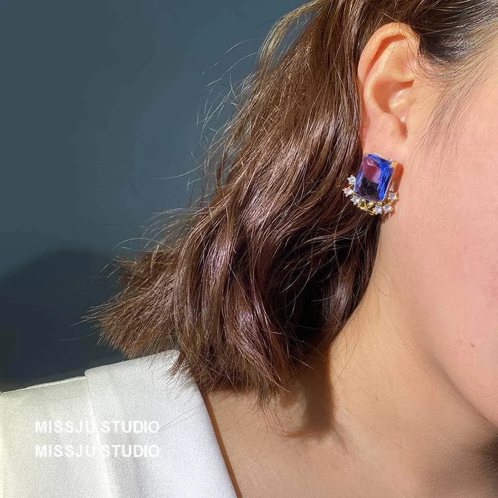 Light Sapphire Gemstone Crystal Studded Earrings
