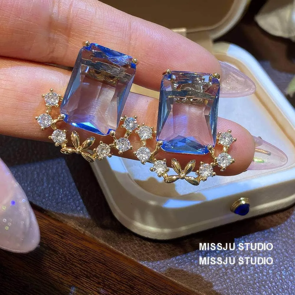 Light Sapphire Gemstone Crystal Studded Earrings