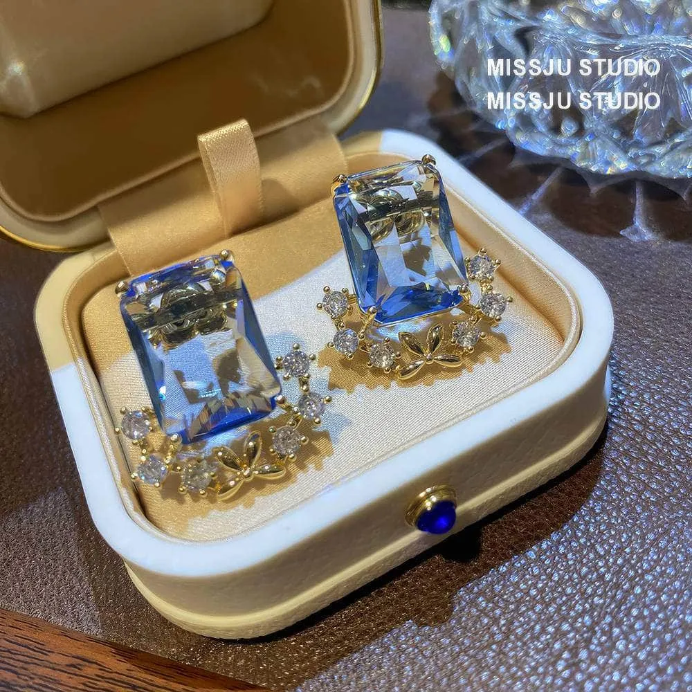 Light Sapphire Gemstone Crystal Studded Earrings