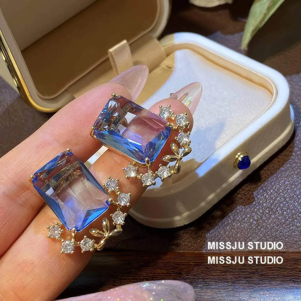 Light Sapphire Gemstone Crystal Studded Earrings