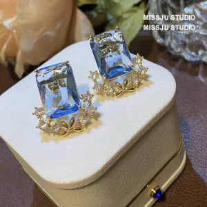 Light Sapphire Gemstone Crystal Studded Earrings