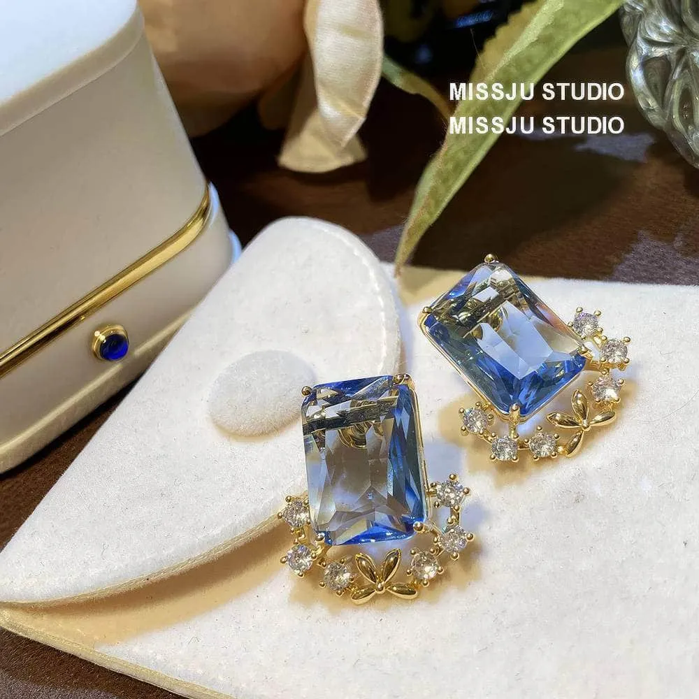 Light Sapphire Gemstone Crystal Studded Earrings