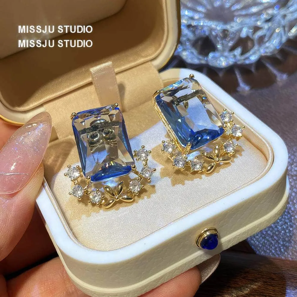 Light Sapphire Gemstone Crystal Studded Earrings
