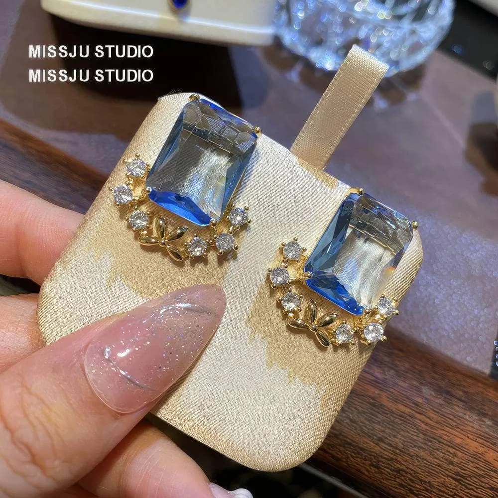 Light Sapphire Gemstone Crystal Studded Earrings