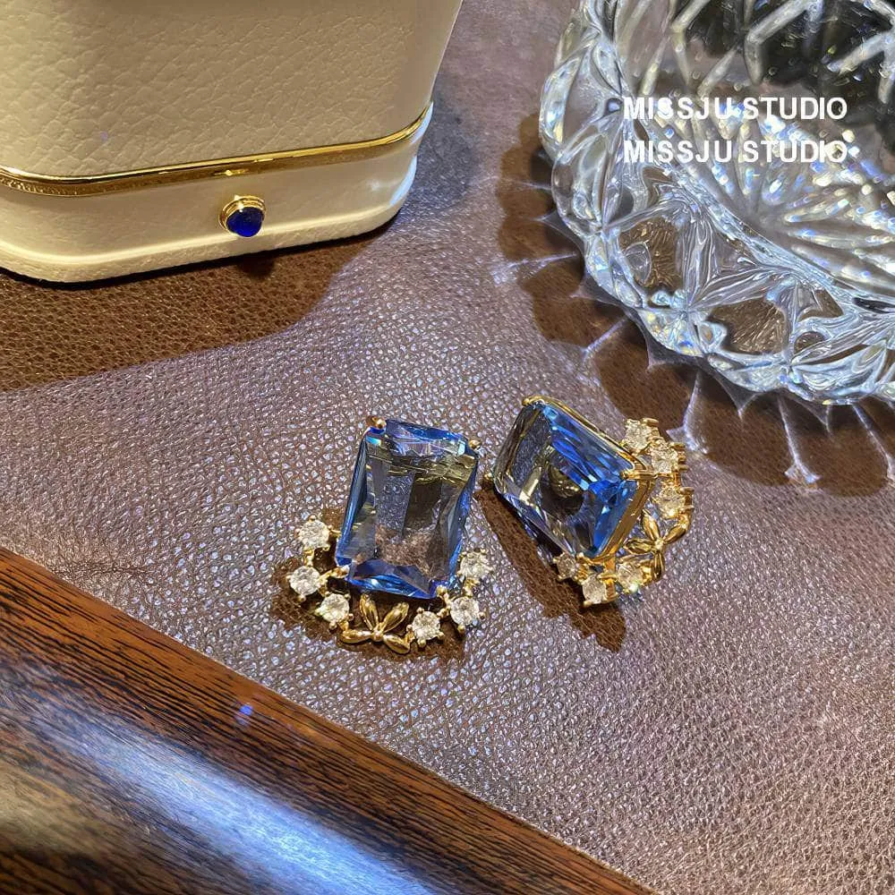 Light Sapphire Gemstone Crystal Studded Earrings