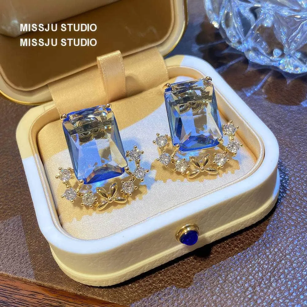 Light Sapphire Gemstone Crystal Studded Earrings