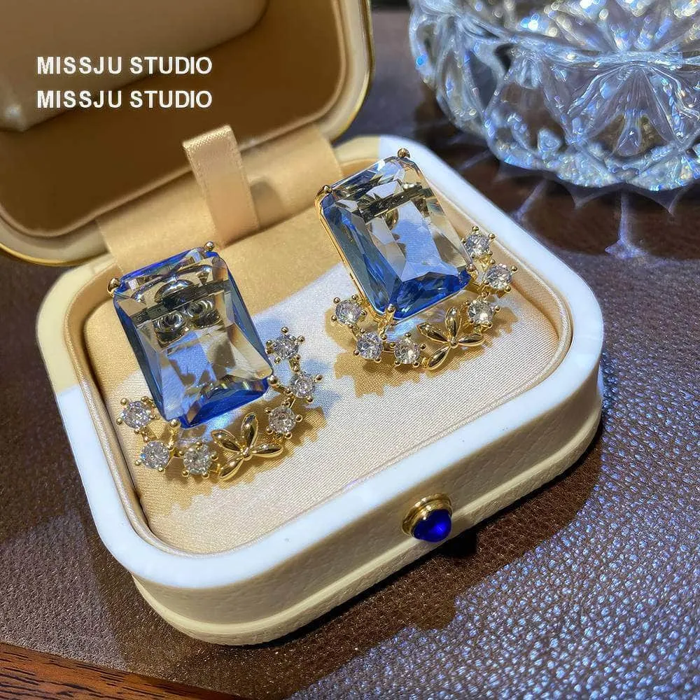 Light Sapphire Gemstone Crystal Studded Earrings