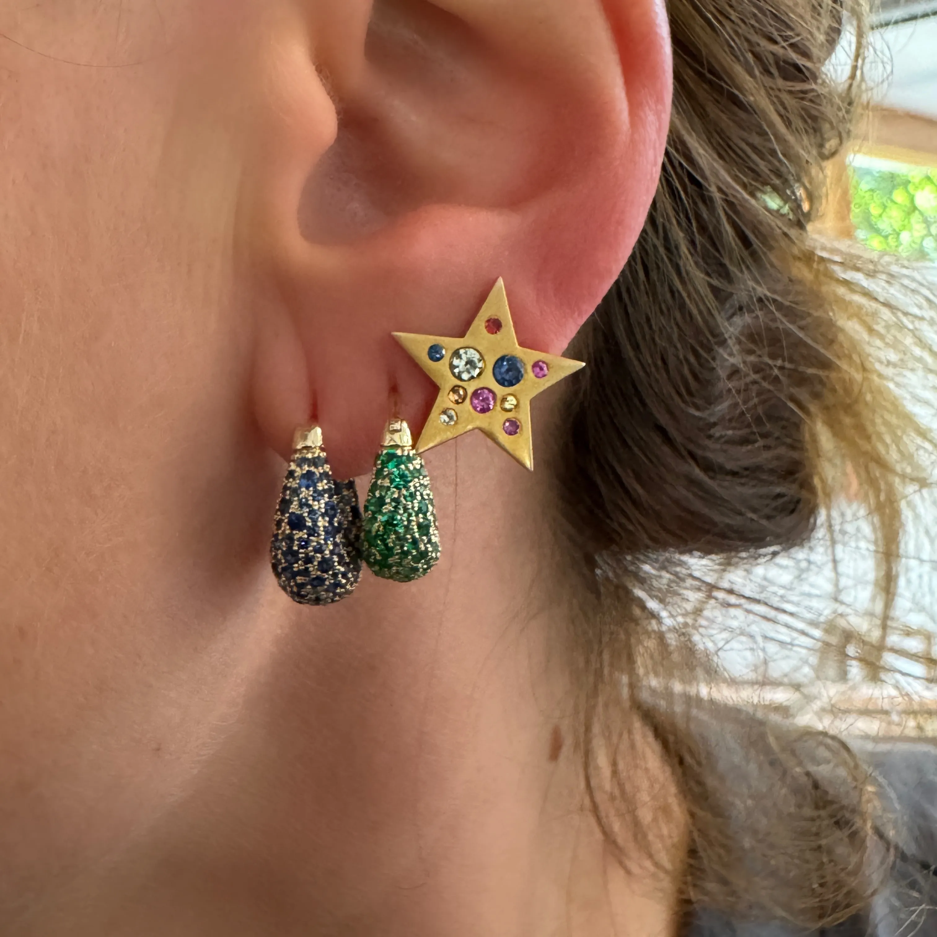 Limited Edition Emerald or Blue Sapphire Sugar Dipped Hoop Earrings