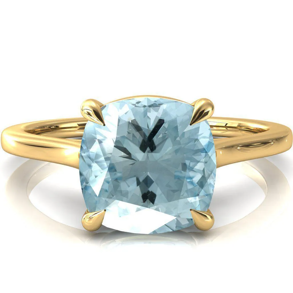 Lizzy Cushion Aqua Blue Spinel 4 Claw Prong Cathedral Engagement Ring