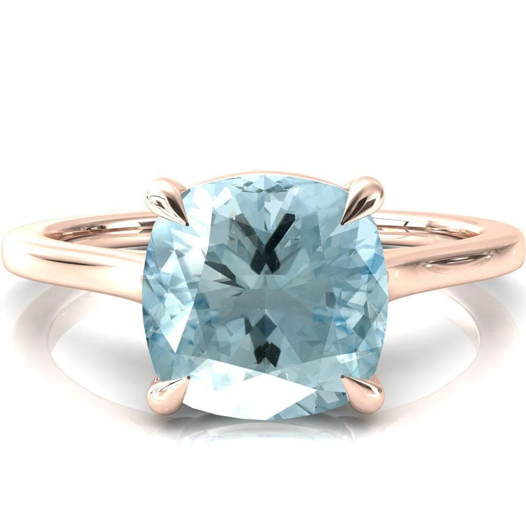 Lizzy Cushion Aqua Blue Spinel 4 Claw Prong Cathedral Engagement Ring