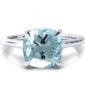 Lizzy Cushion Aqua Blue Spinel 4 Claw Prong Cathedral Engagement Ring