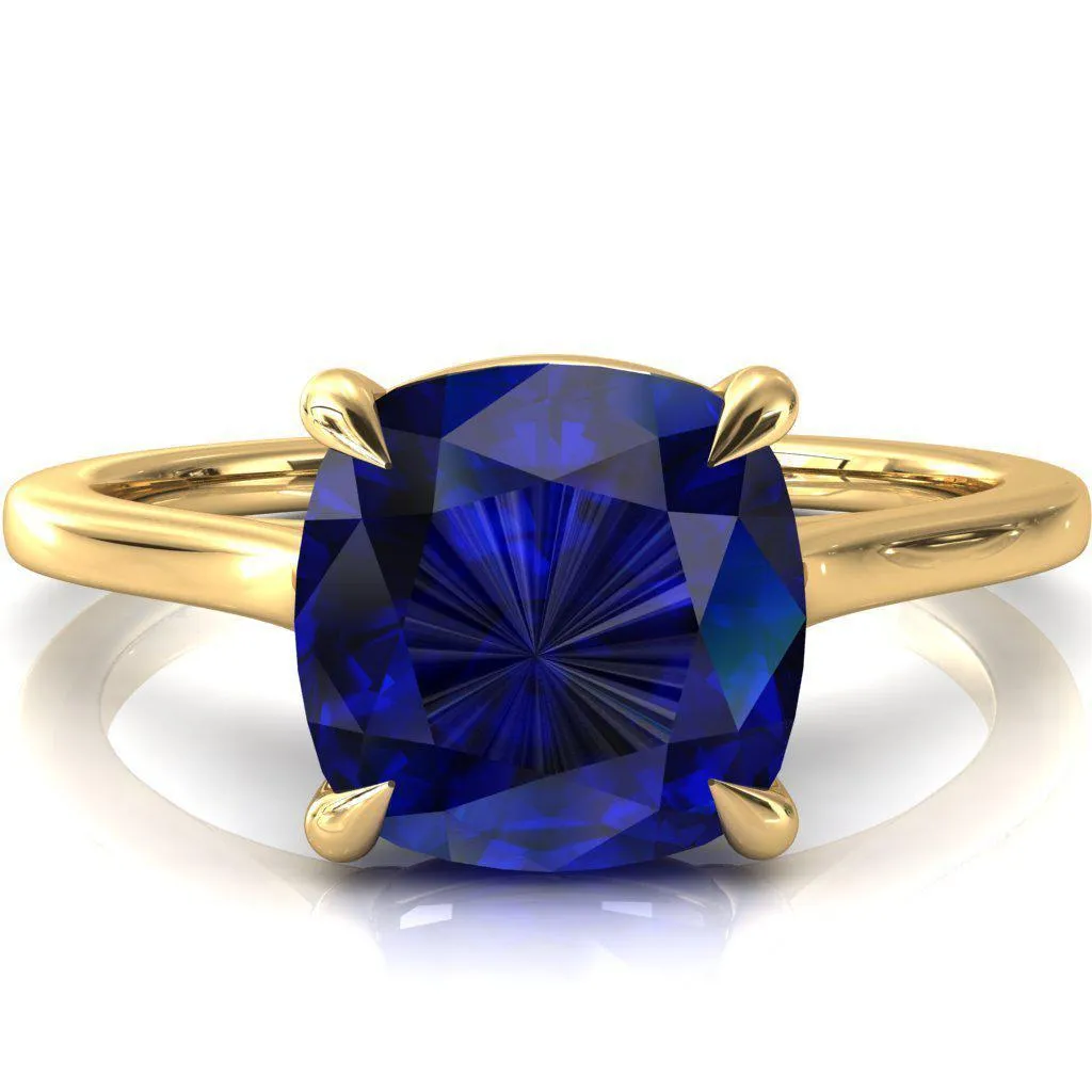 Lizzy Cushion Blue Sapphire 4 Claw Prong Cathedral Engagement Ring