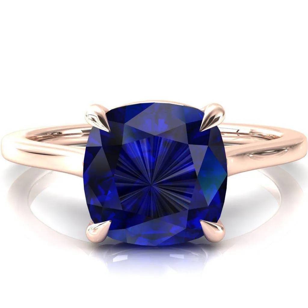 Lizzy Cushion Blue Sapphire 4 Claw Prong Cathedral Engagement Ring