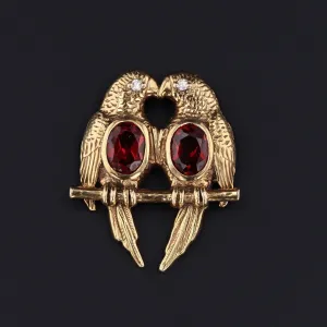 Lovebirds Pendant | 14k Gold Garnet & Diamond Pendant