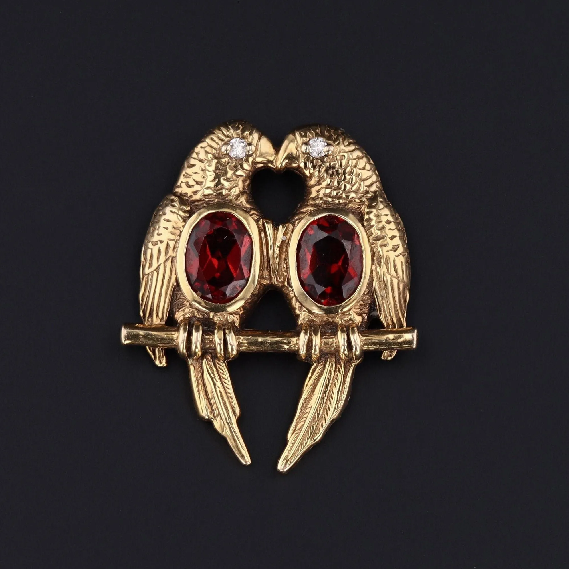 Lovebirds Pendant | 14k Gold Garnet & Diamond Pendant