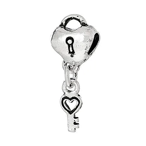 Lovers Lock and Key Charm Spacer Bead For Snake Chain Bracelet