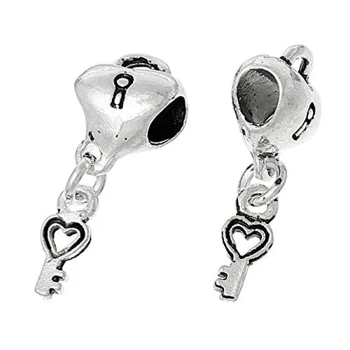 Lovers Lock and Key Charm Spacer Bead For Snake Chain Bracelet