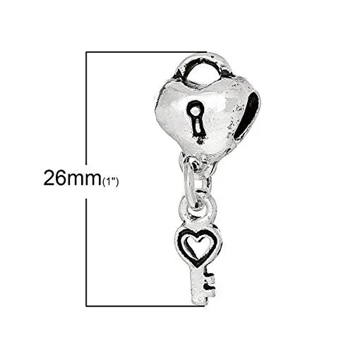 Lovers Lock and Key Charm Spacer Bead For Snake Chain Bracelet
