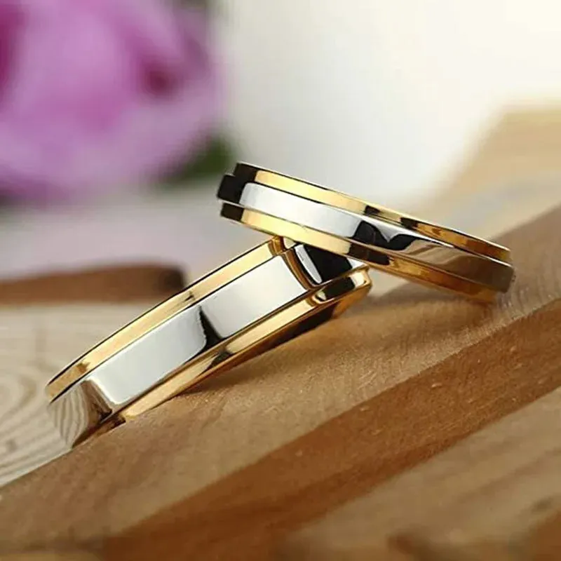 Luxury Design Stainless Steel Couple Rings Simple Engagement Wedding Rings Exquisite Promise Ring Romantic