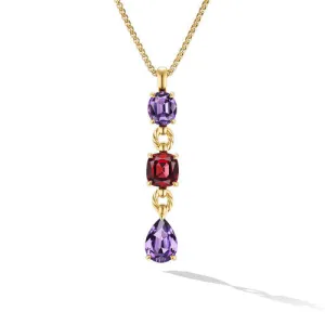 Marbella Y Pendant in 18K Yellow Gold with Amethyst and Rhodolite Garnet, 57.8mm