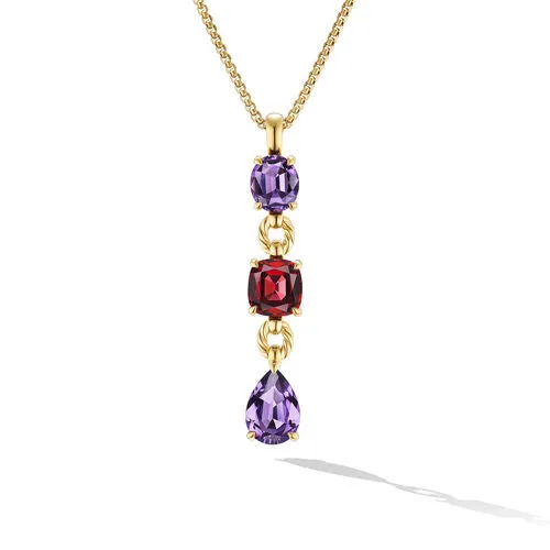 Marbella Y Pendant in 18K Yellow Gold with Amethyst and Rhodolite Garnet, 57.8mm