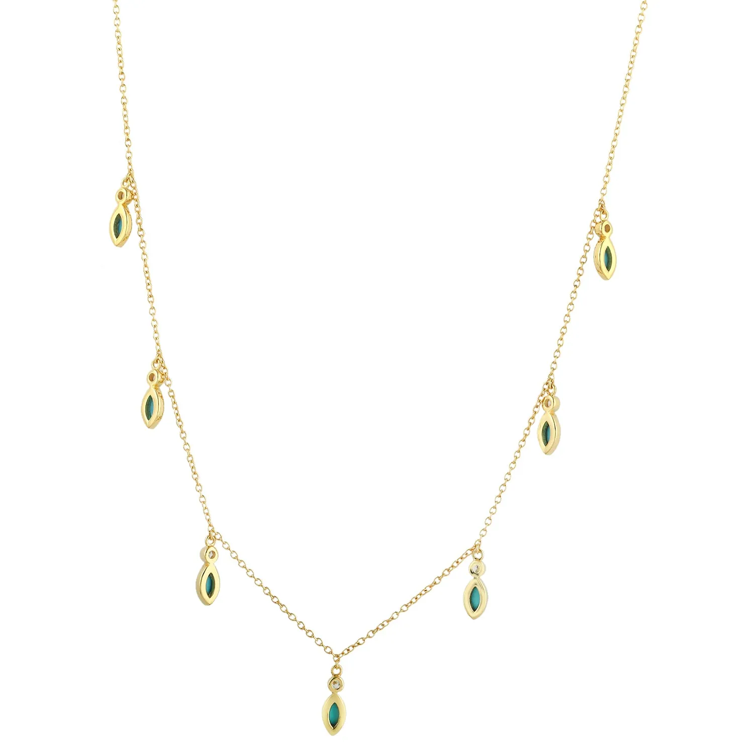 Marquise Cut Turquoise Bezel Set Diamond Choker Necklace In Yellow Gold