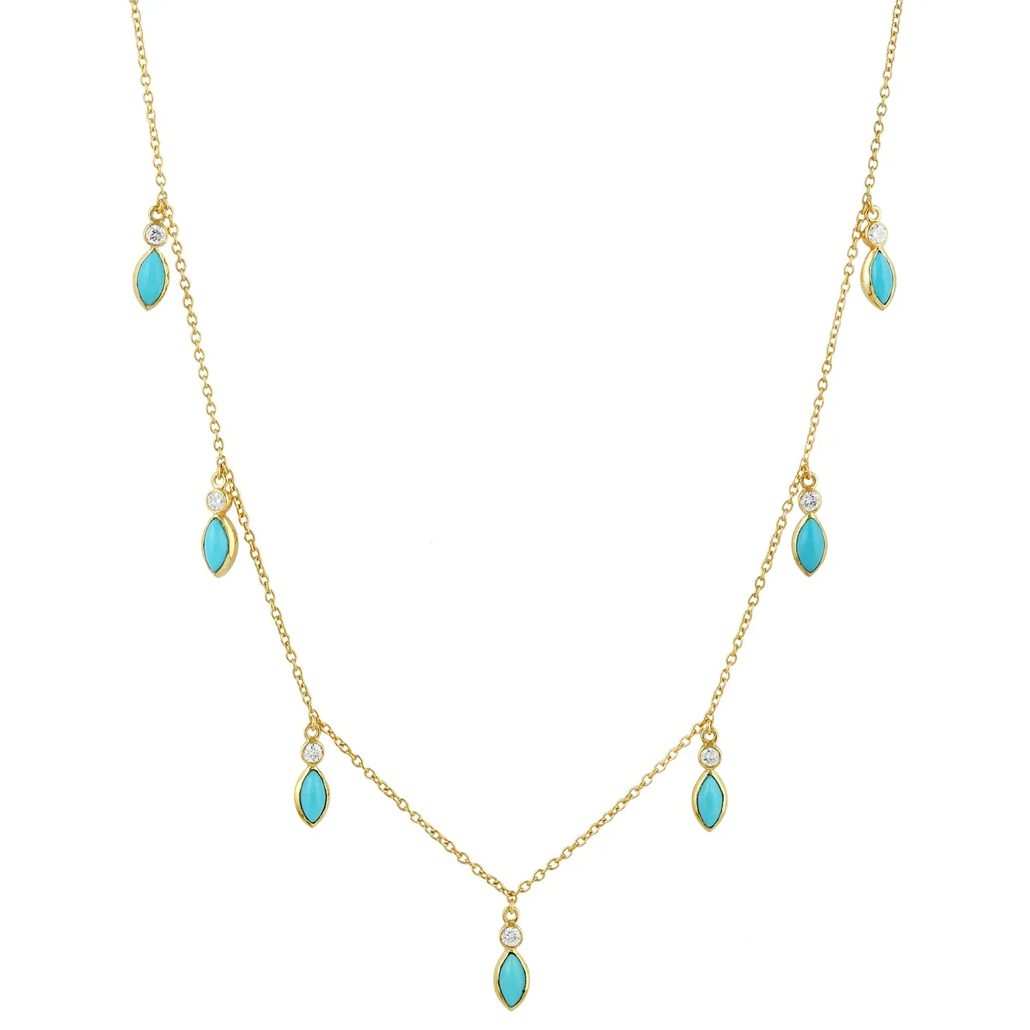 Marquise Cut Turquoise Bezel Set Diamond Choker Necklace In Yellow Gold