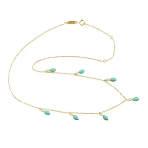 Marquise Cut Turquoise Bezel Set Diamond Choker Necklace In Yellow Gold