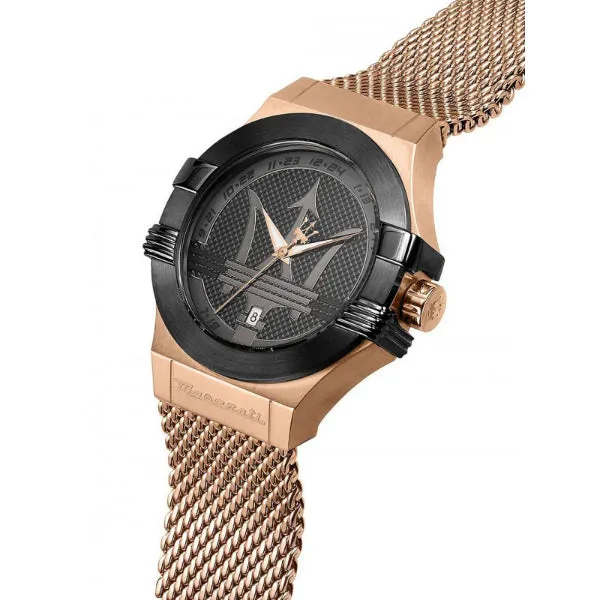 Maserati Potenza Gold Mesh Braselet Black Dial Quartz Watch for Gents - R8853108009
