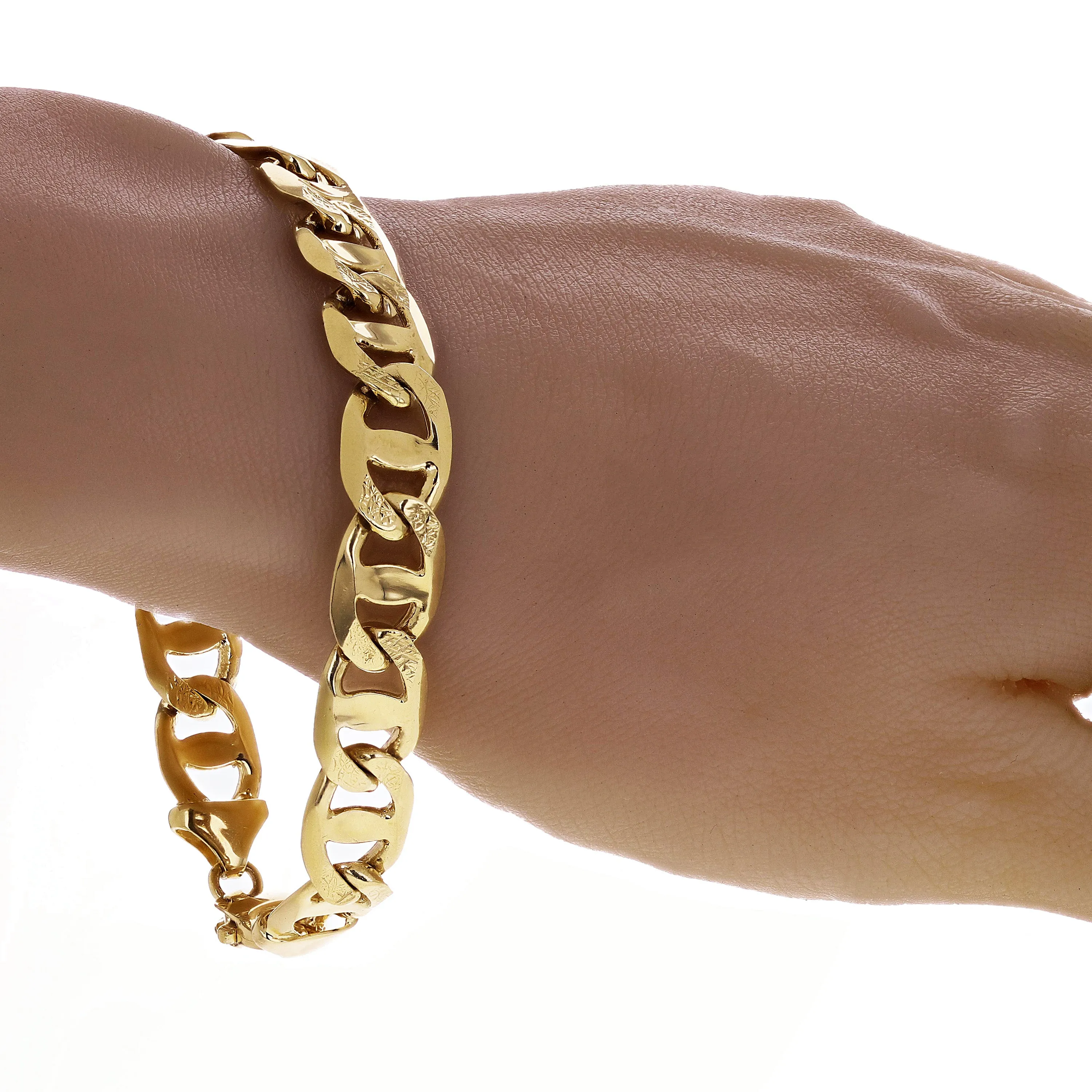 Men's 10k Yellow Gold Concave Mariner Gucci Chain Bracelet 11 mm Various Lengths