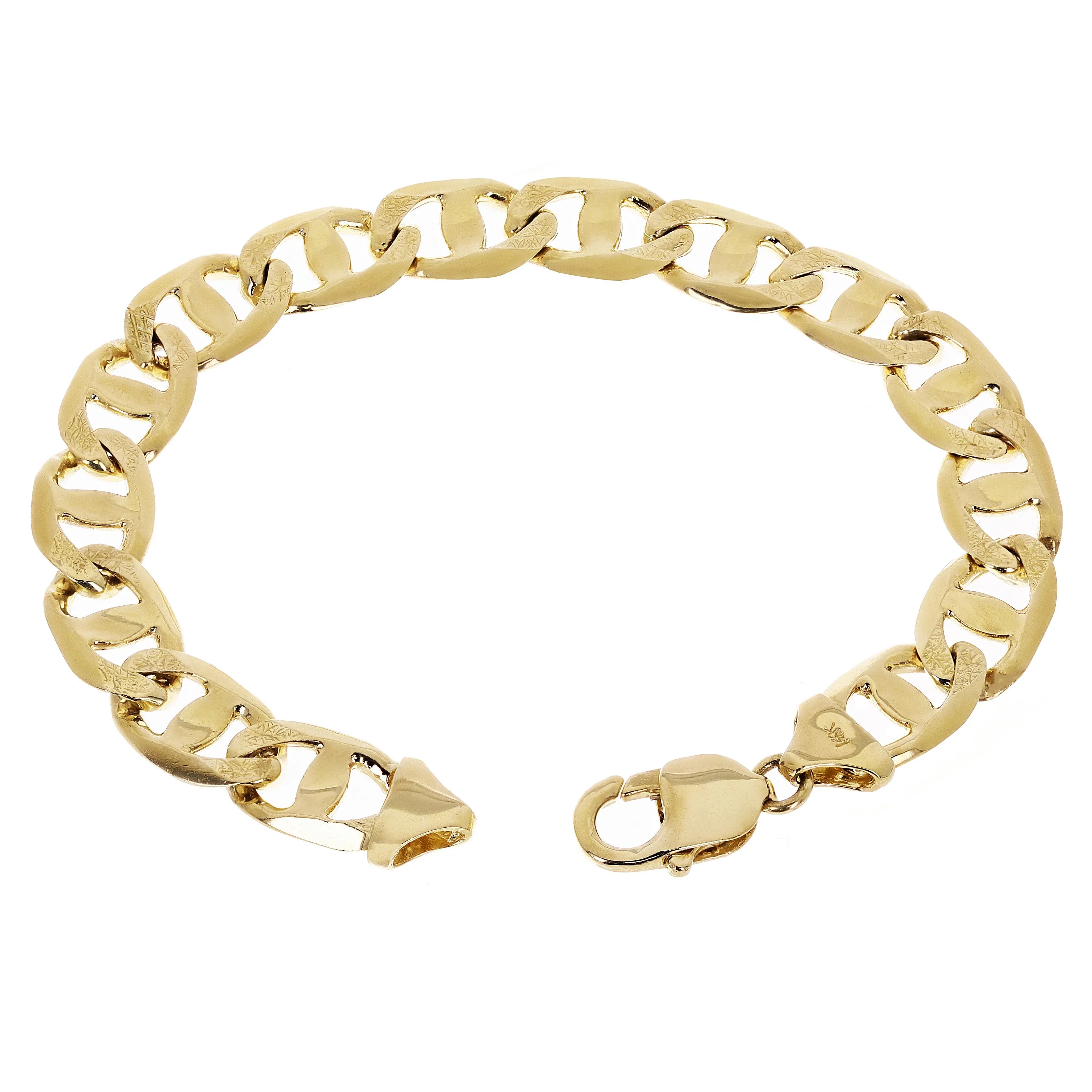 Men's 10k Yellow Gold Concave Mariner Gucci Chain Bracelet 11 mm Various Lengths
