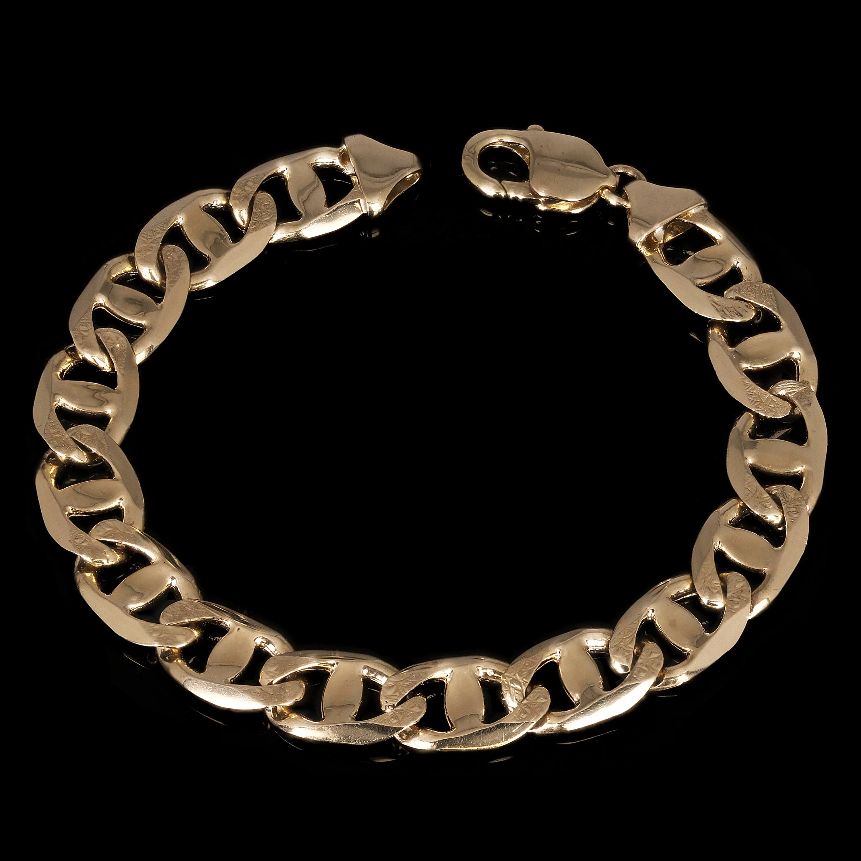Men's 10k Yellow Gold Concave Mariner Gucci Chain Bracelet 11 mm Various Lengths