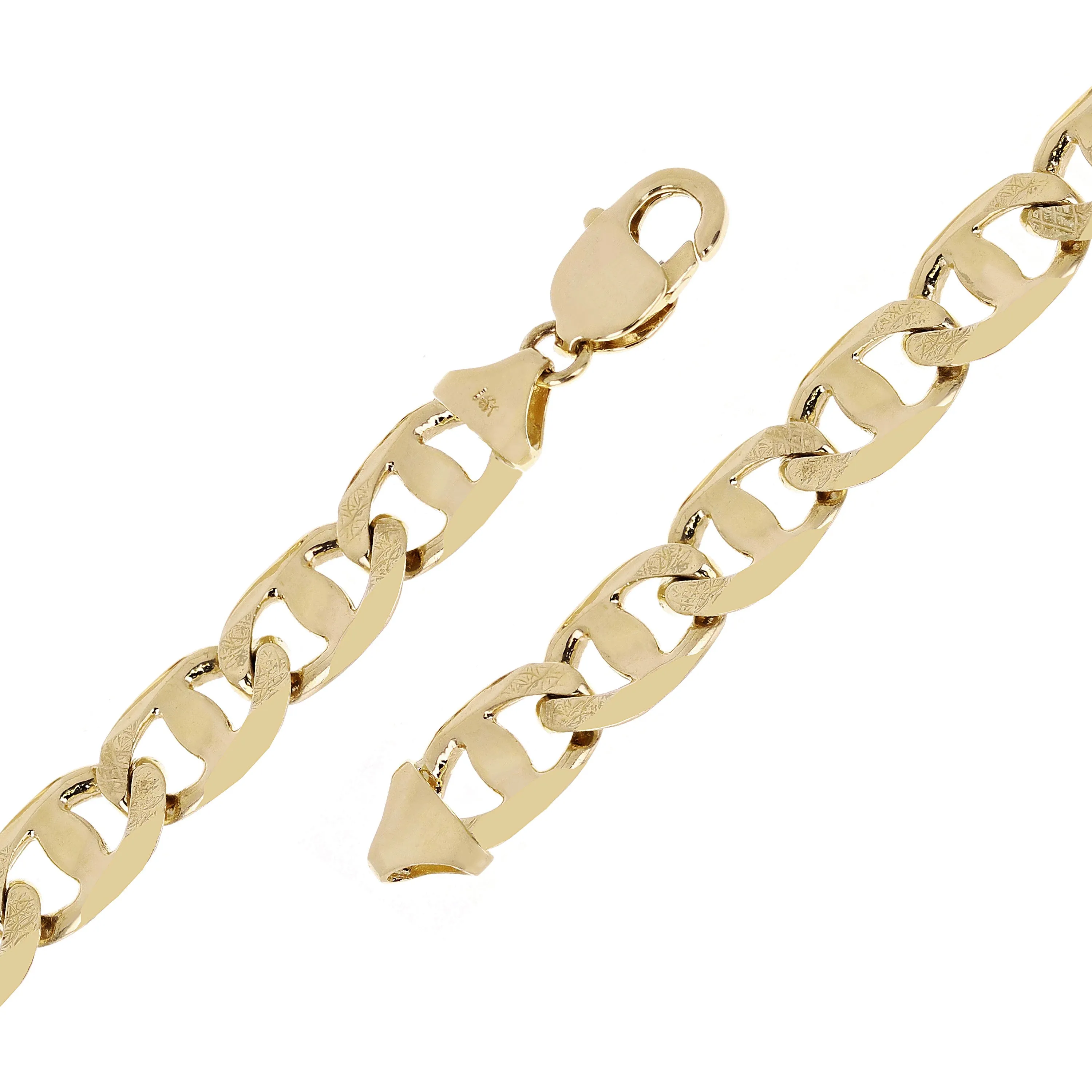 Men's 10k Yellow Gold Concave Mariner Gucci Chain Bracelet 11 mm Various Lengths