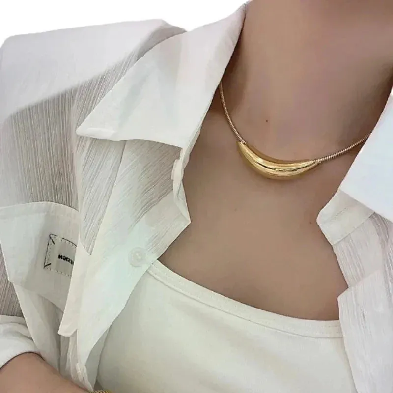 Metallic Stainless Steel Silver Plated Gold Color Choker Necklace For Women Girl Gift