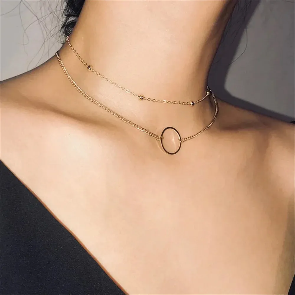 Metallic Stainless Steel Silver Plated Gold Color Choker Necklace For Women Girl Gift