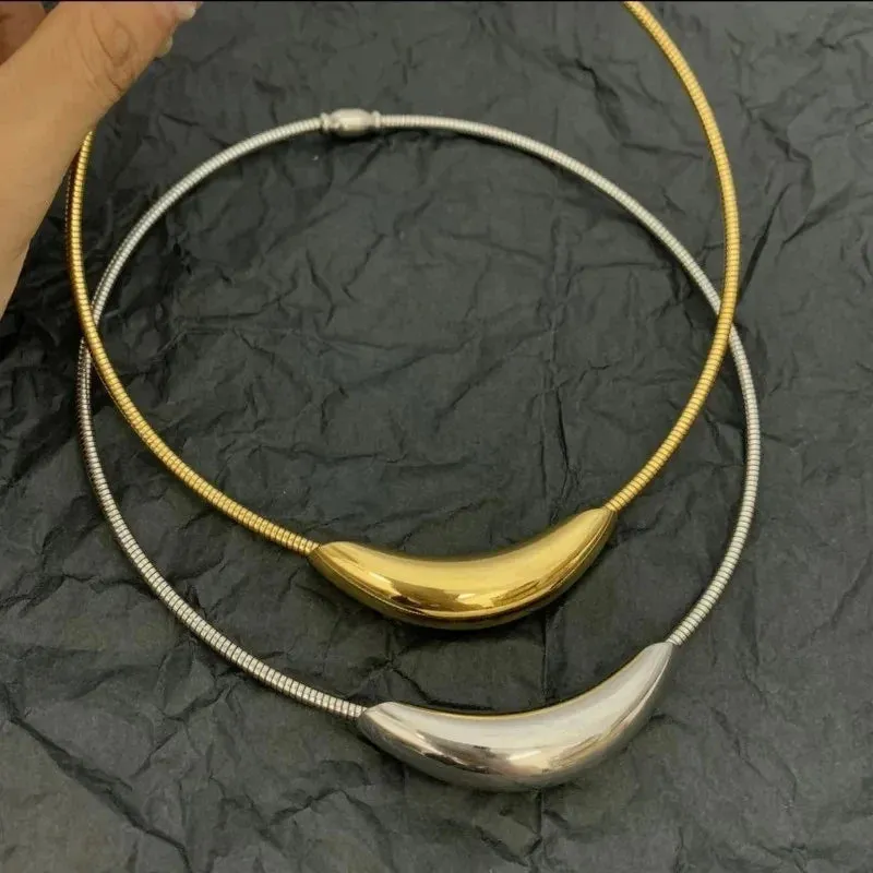 Metallic Stainless Steel Silver Plated Gold Color Choker Necklace For Women Girl Gift