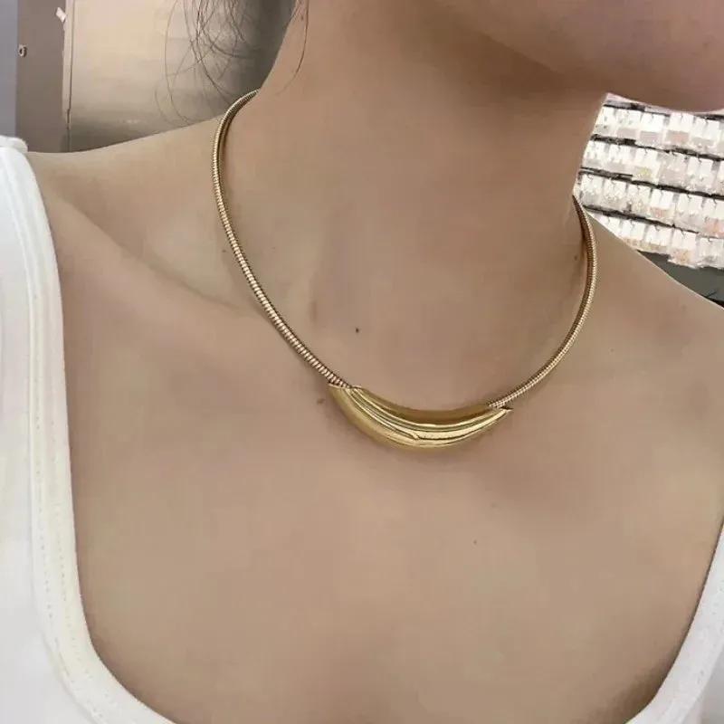 Metallic Stainless Steel Silver Plated Gold Color Choker Necklace For Women Girl Gift