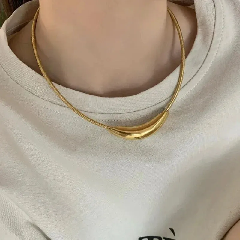 Metallic Stainless Steel Silver Plated Gold Color Choker Necklace For Women Girl Gift