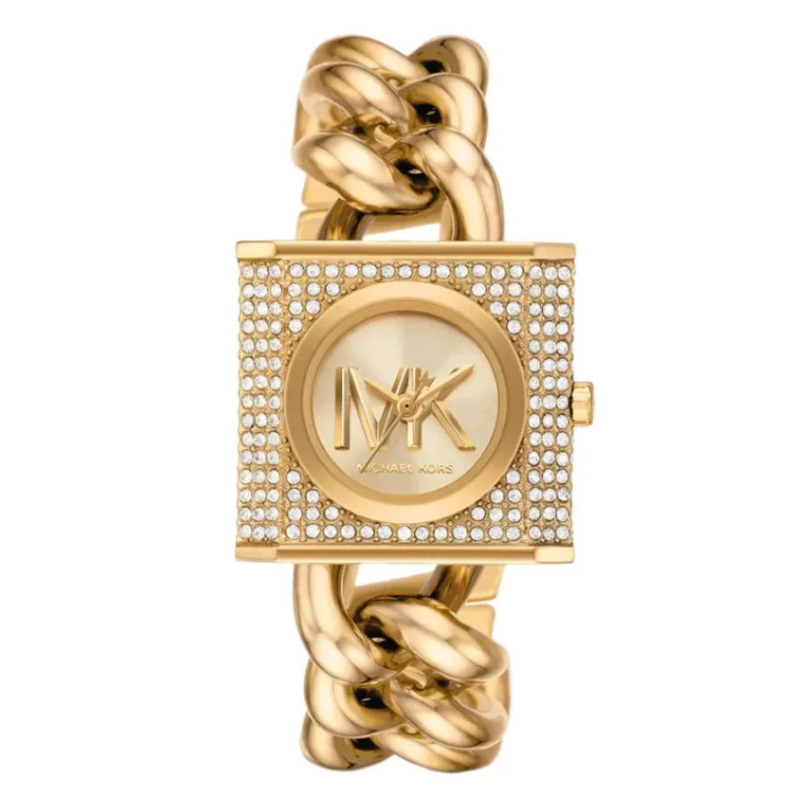 Michael Kors MK Chain Lock Ladies Three-Hand Gold-Tone Stainless Steel Watch