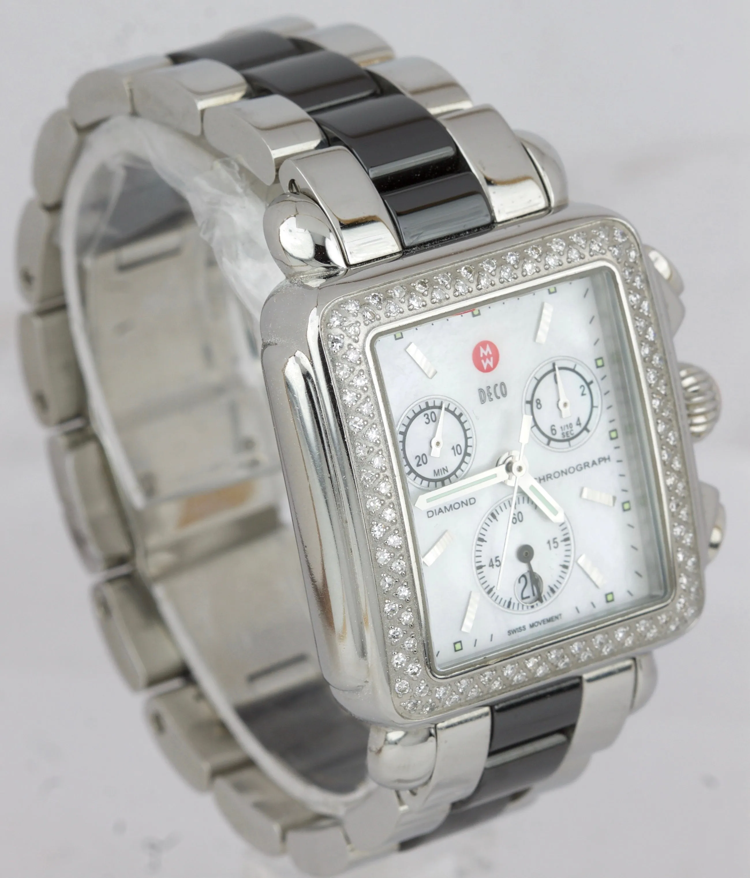 MICHELE Deco .60CT Diamond Stainless Steel Black Quartz Chronograph MW06A01A1025