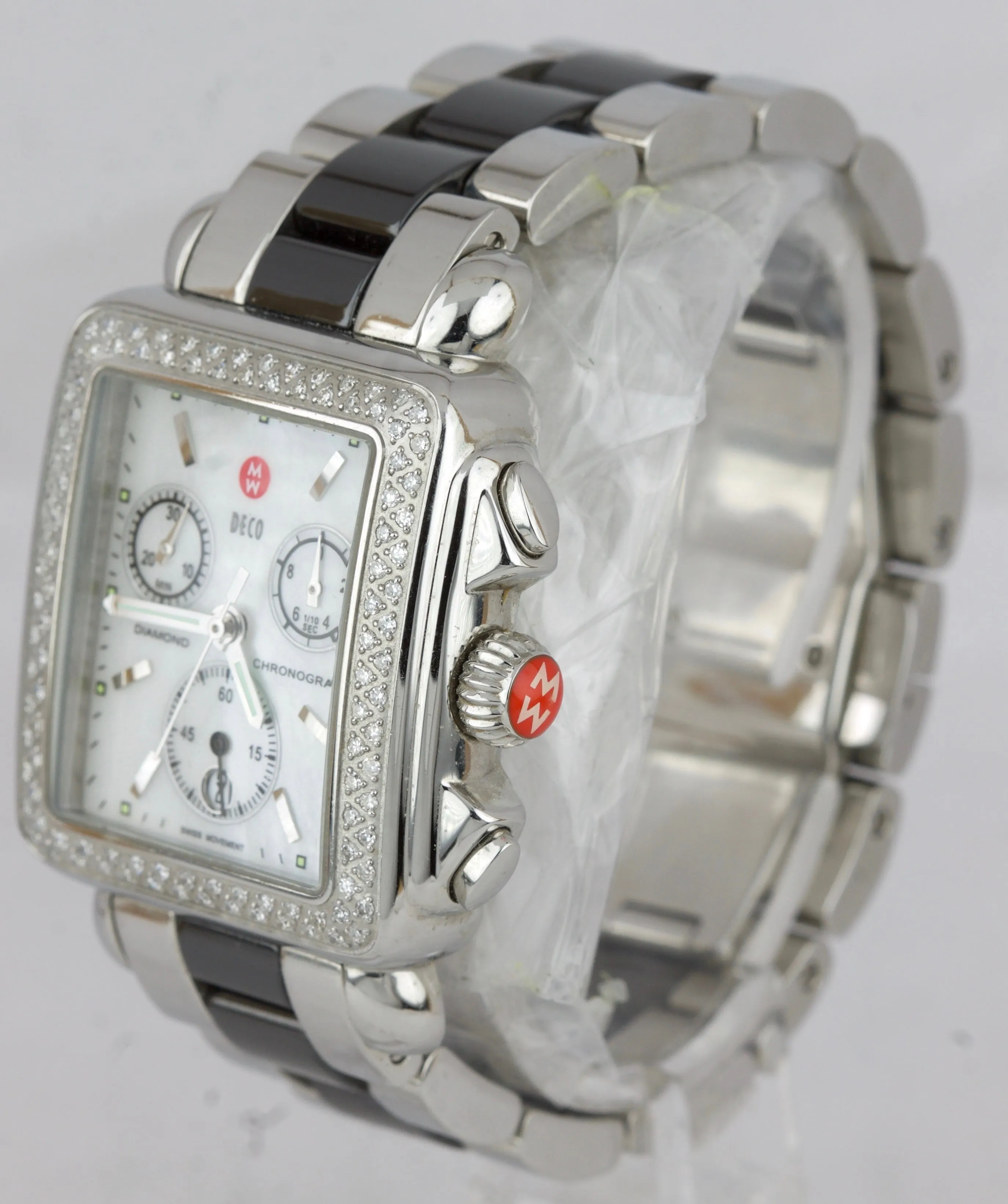 MICHELE Deco .60CT Diamond Stainless Steel Black Quartz Chronograph MW06A01A1025