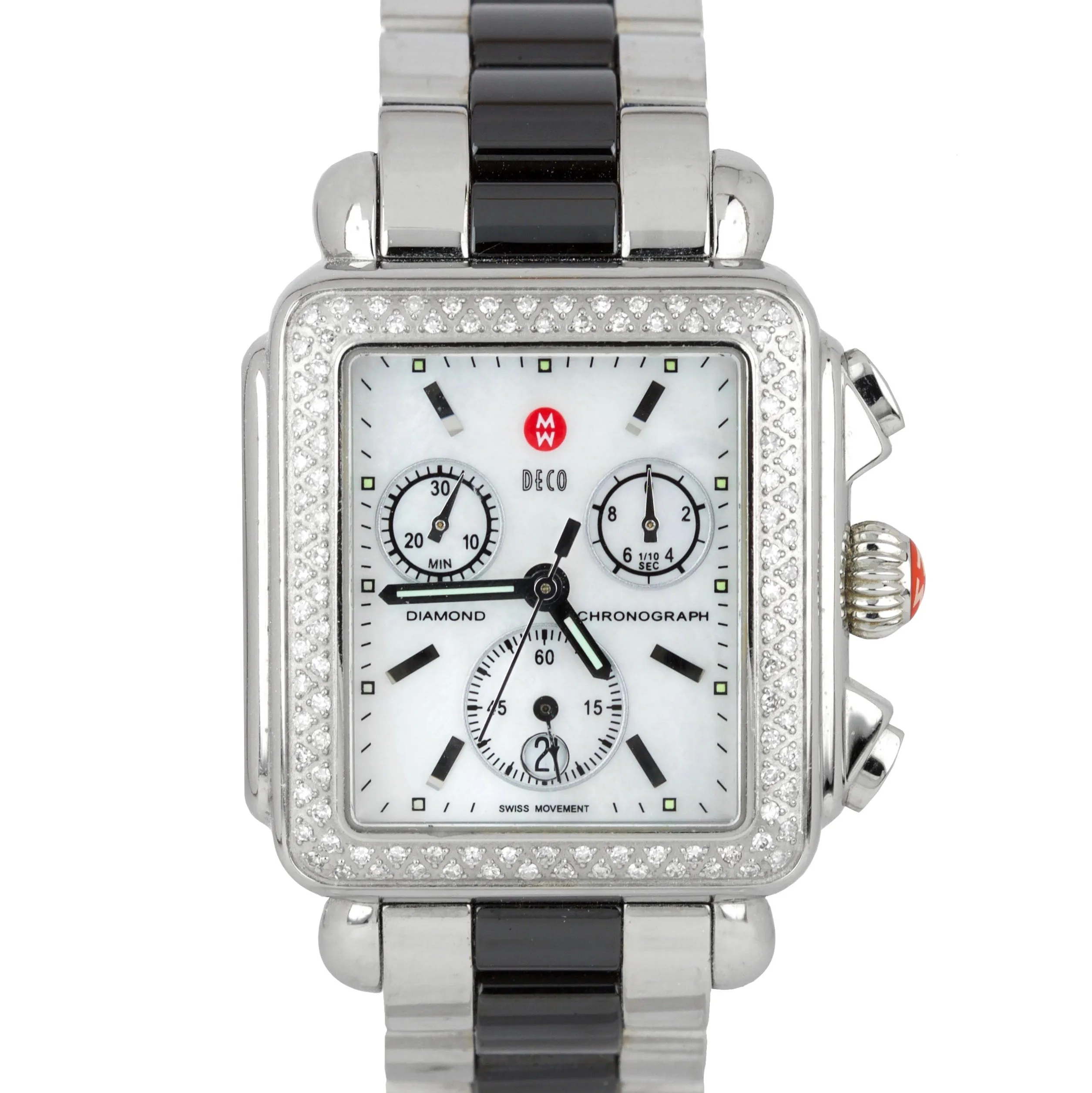 MICHELE Deco .60CT Diamond Stainless Steel Black Quartz Chronograph MW06A01A1025