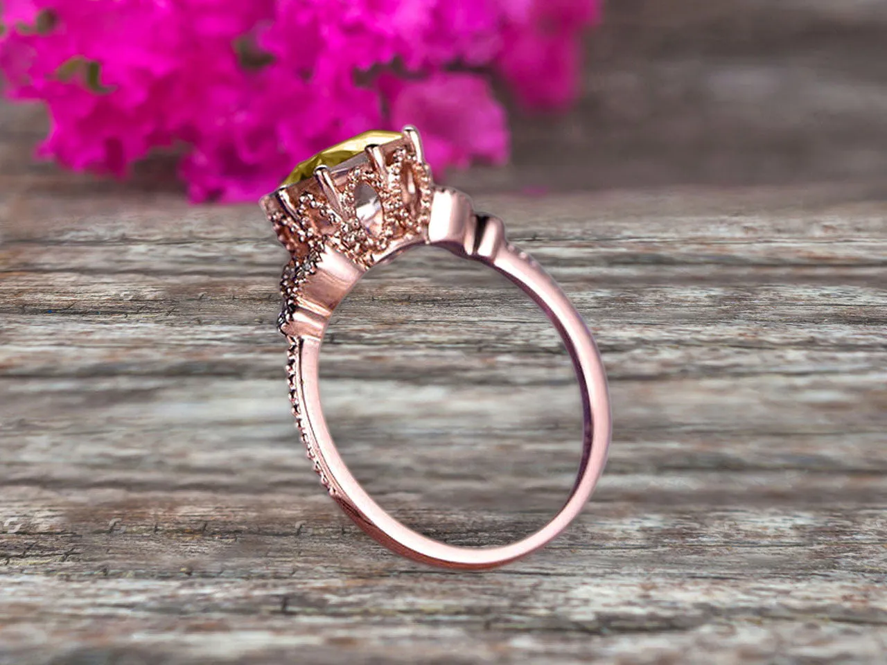 Milgrain Edge Cushion Cut 1.50 Carat Champagne Diamond Moissanite Engagement Ring On 10k Rose Gold Anniversary Ring Promise Ring Art deco Surprisingly Ring Gift for her