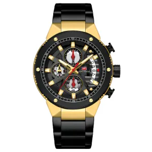 Mini Focus Black Stainless Steel Black Dial Chronograph Quartz Watch for Gents - MF0397G-04