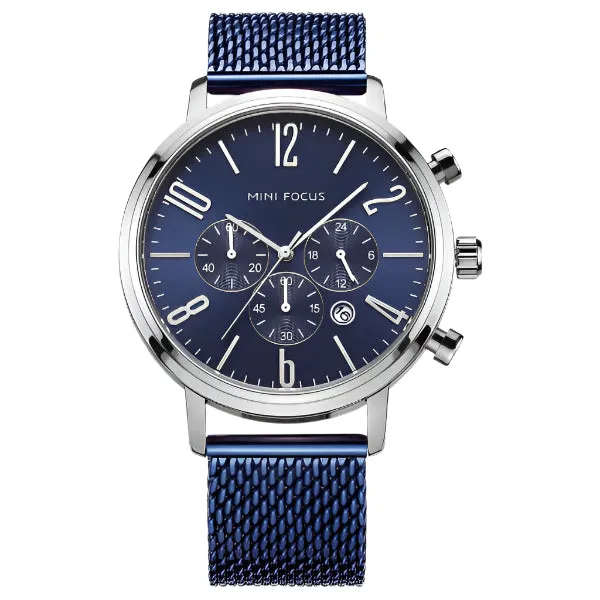 Mini Focus Blue Mesh Bracelet Blue Dial Chronograph Quartz Watch for Gents - MF0183G-01