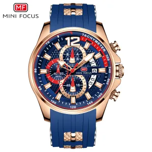 Mini Focus Blue Silicone Strap Strap Blue Dial Chronograph Quartz Watch for Gents - MF0350G-02