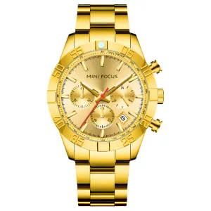 Mini Focus Gold Stainless Steel Gold Dial Chronograph Quartz Watch for Gents - MF0416G-02