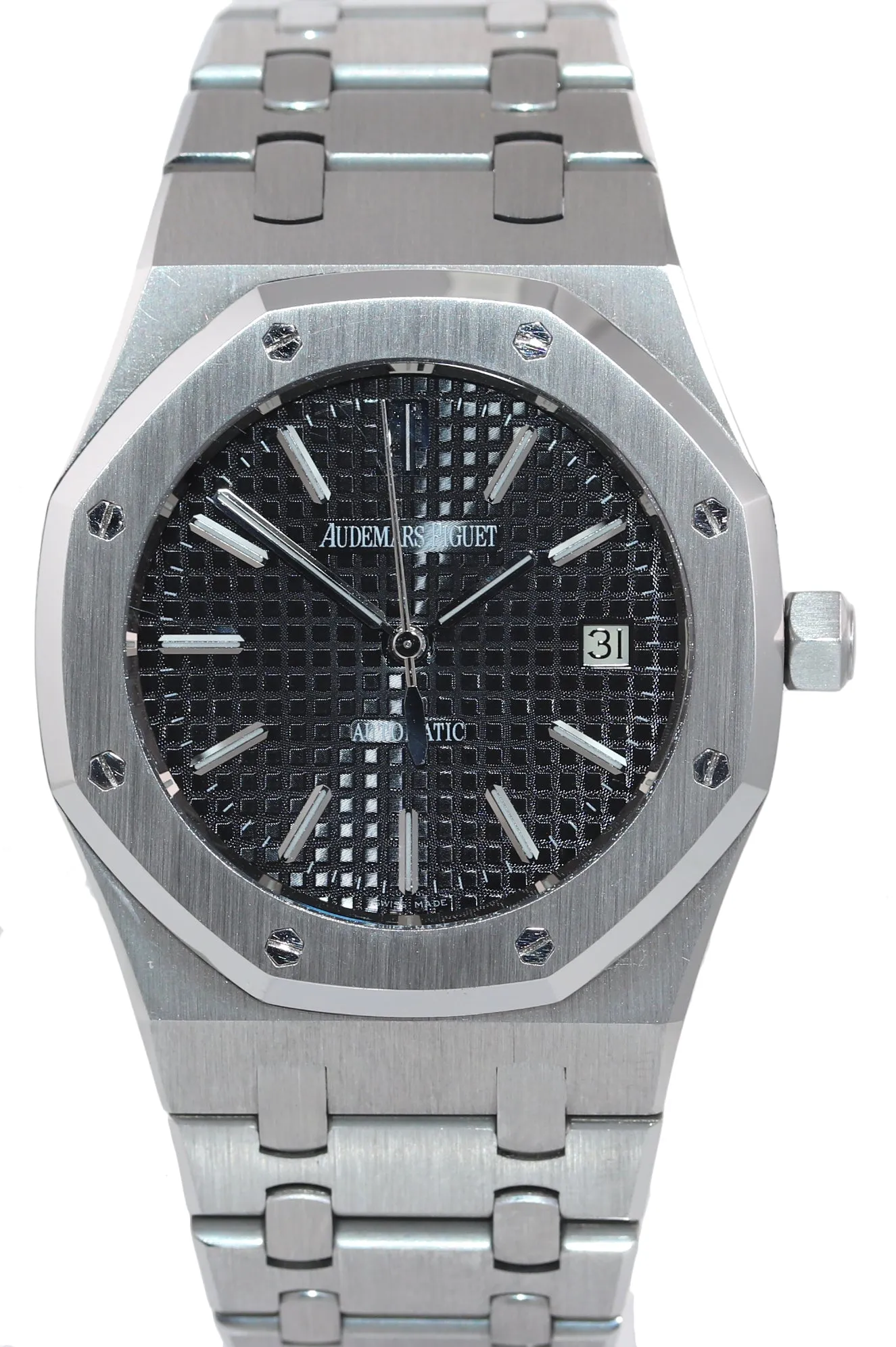 MINT Audemars Piguet Royal Oak Black Stick Dial 39mm Steel 15300 Date Watch Box